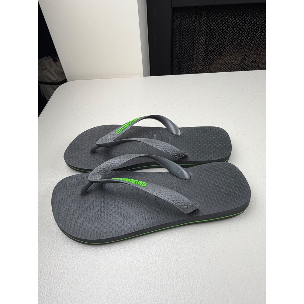 Havaianas Brazil Logo Flip Flops Mens Size 7/8 Grey Green Sandals